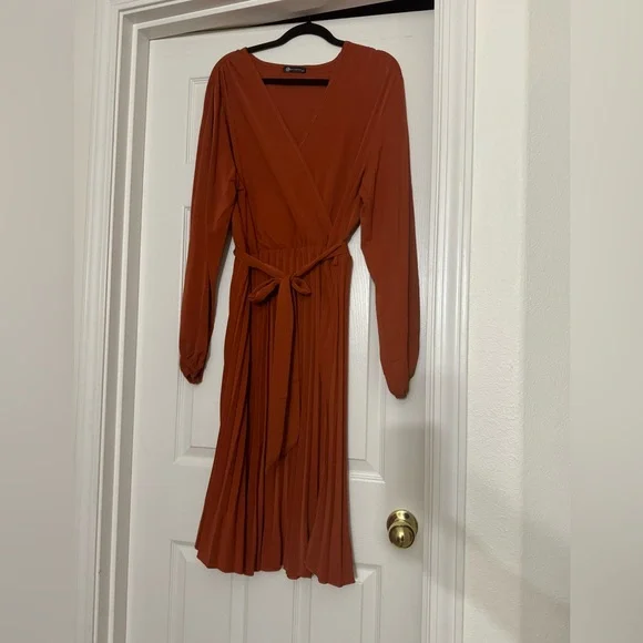PrettyGarden | Dresses | Womens Spring Midi Dress Long Puff Sleeve Wrap V  Neck Flowy Ruffle Pleated | Poshmark